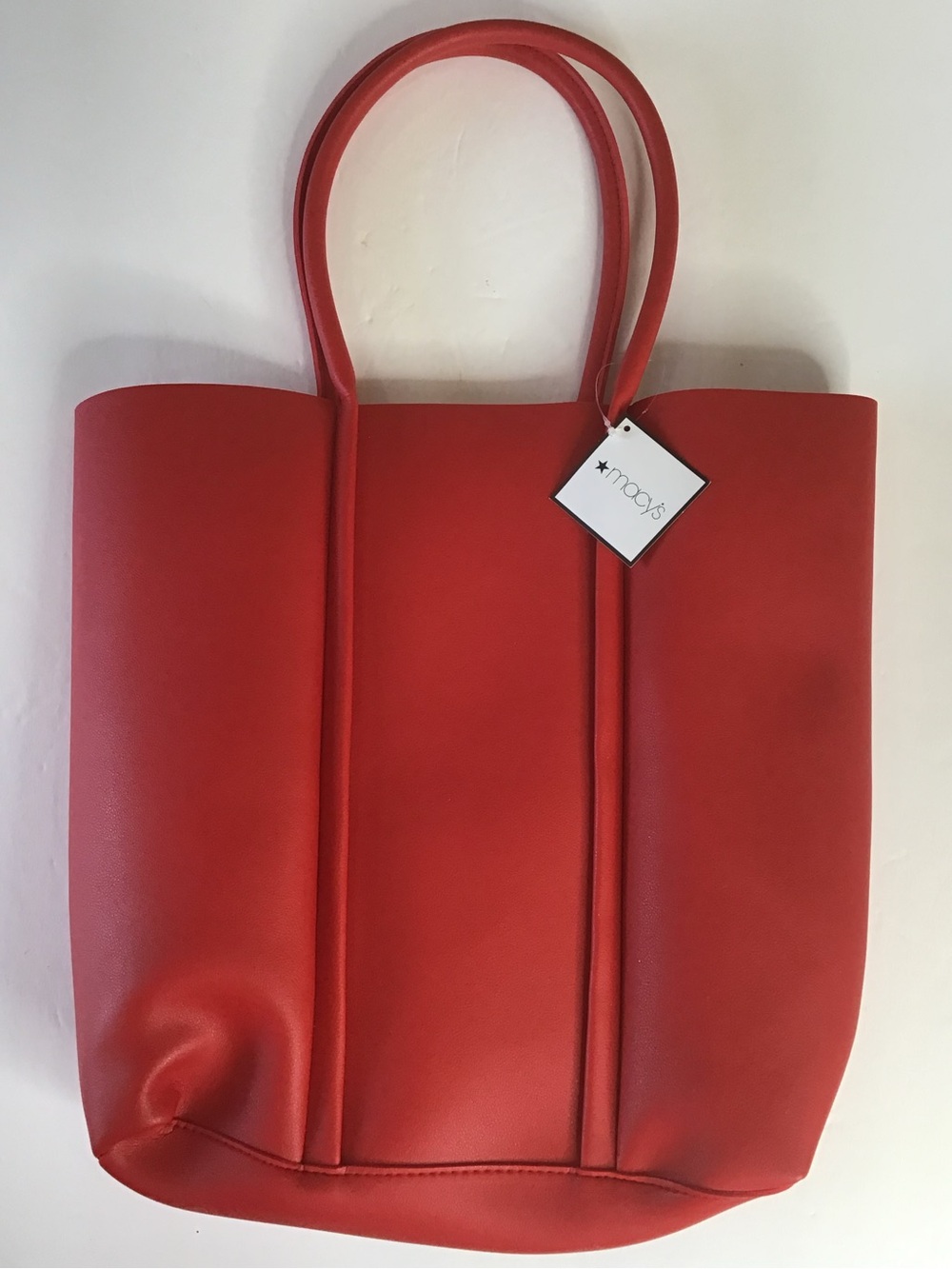NWT Macy’s Red Leather Handled Tote Bag